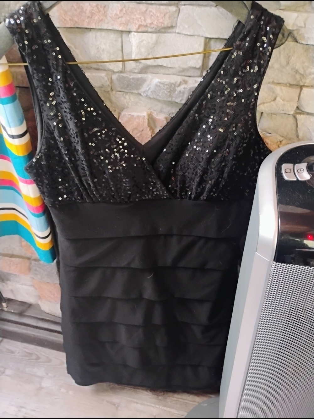 Bisou Bisou Black Sequin V-Neck Mini Dress